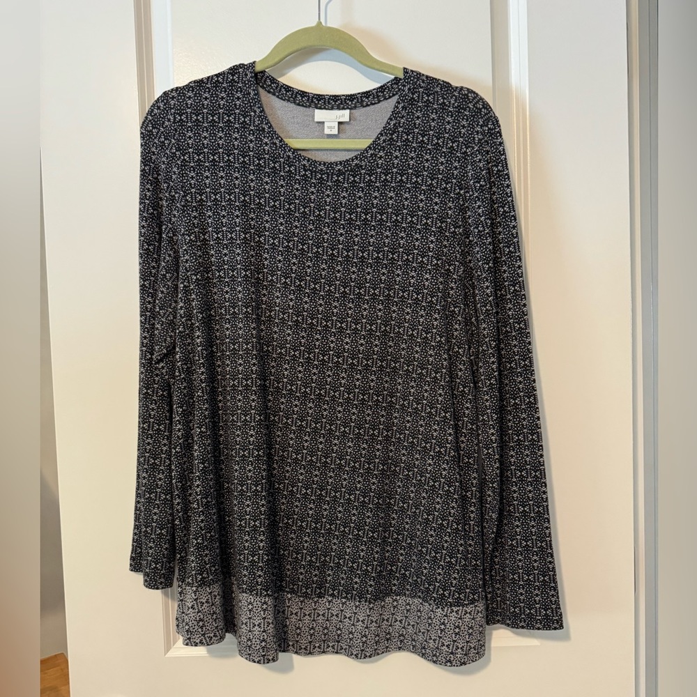 J. Jill Gray with Black Print Curved Hem Top